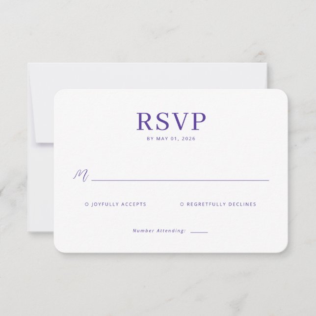 Carte de réponse élégante violette RSVP (Devant)