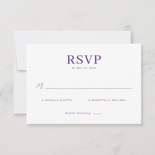 Carte de réponse élégante violette RSVP (Devant)
