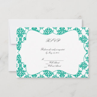 Carte de réponse Emerald White Mariage damassé
