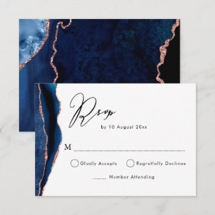 carte de réponse en agate or rose et marine