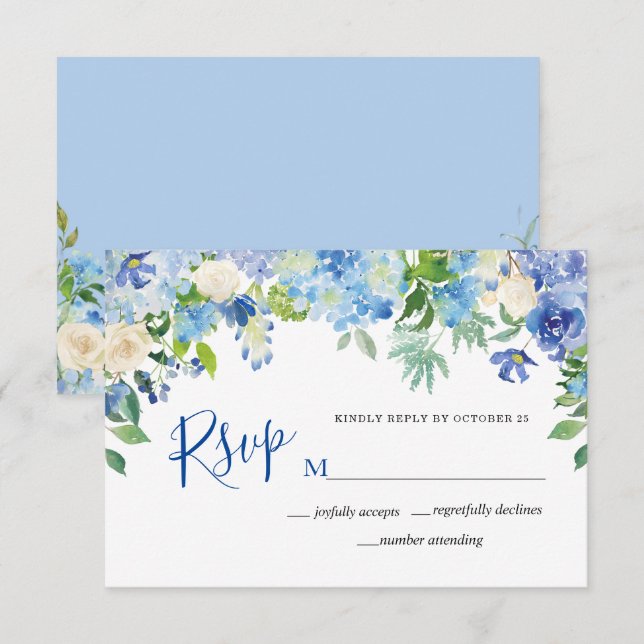 Carte de réponse en aquarelle florale Hydrangeas B (Devant / Derrière)