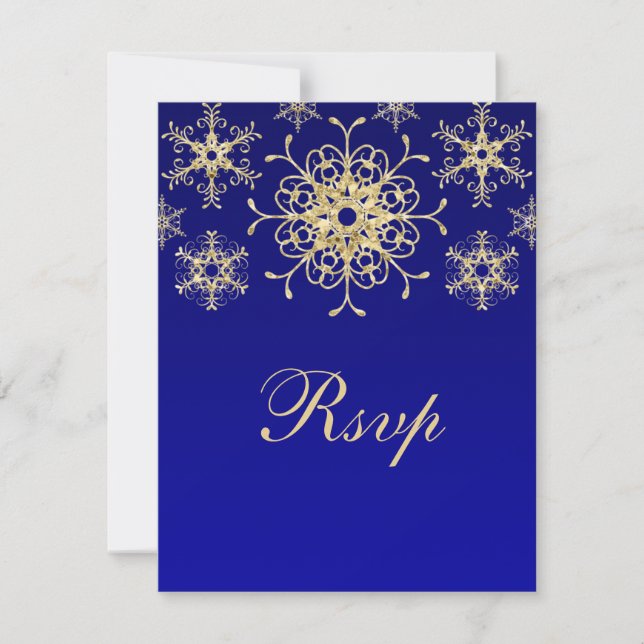 Carte de réponse en bleu et or à paillettes pour m (Devant)