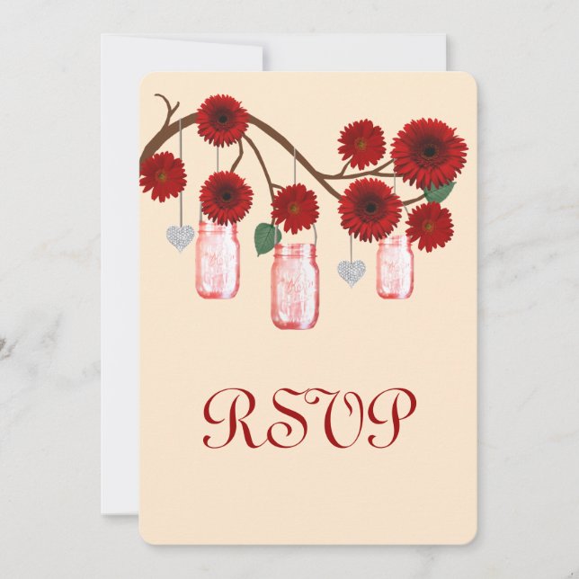 Carte de réponse en bocaux de fleurs rouges Mason (Devant)
