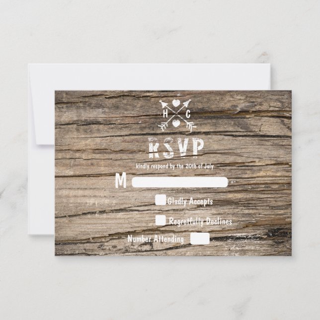 Carte de réponse en bois rustique campagne grunge (Devant)