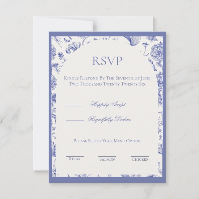 Carte de réponse en chinoiserie bleue RSVP (Devant)