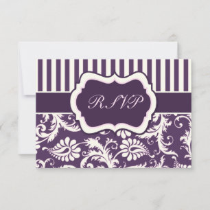 Carte de réponse en damas à rayures violettes, crè