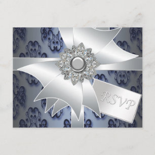 Carte de réponse en damas bleu marine