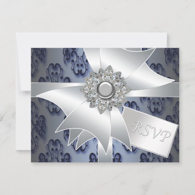 Carte de réponse en damas bleu marine (Devant)