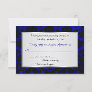 Carte de réponse en damas cobalt bleu et noir