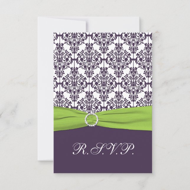 Carte de réponse en damas lime et violet - Petite (Devant)