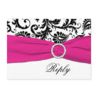 Carte de réponse en damas noir, blanc et fuchsia