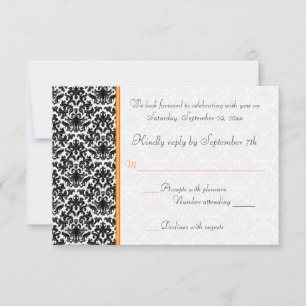 Carte de réponse en damas noir, blanc et orange