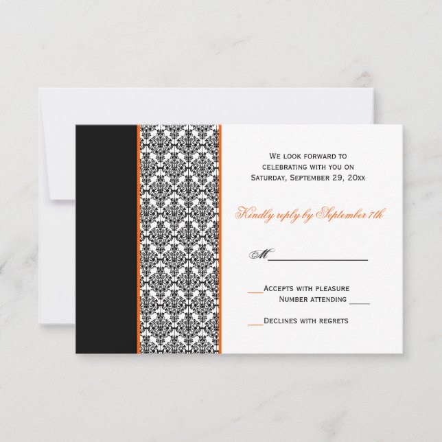 Carte de réponse en damas noir blanc orange (Devant)
