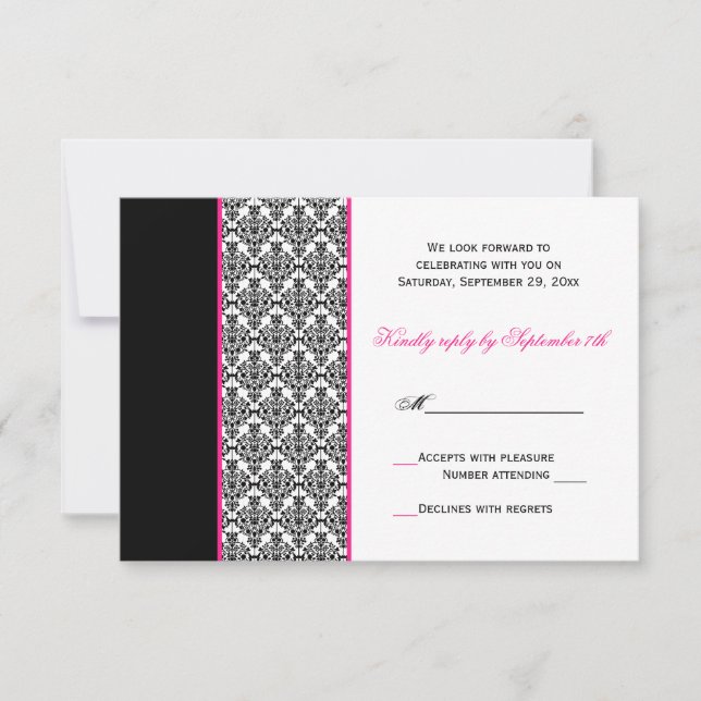 Carte de réponse en damas noir blanc rose (Devant)