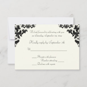 Carte de réponse en damas noir et ivoire RSVP