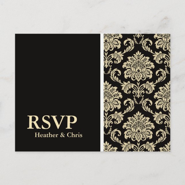 Carte de réponse en damas noir RSVP (Devant)