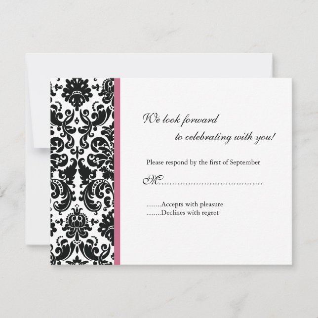 Carte de réponse en damas noir RSVP (Devant)