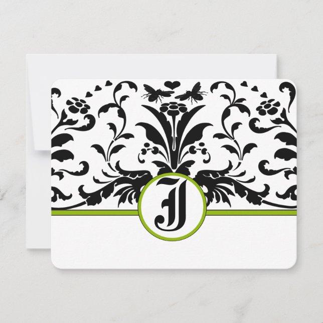 Carte de réponse en damas noir verdure (Devant)