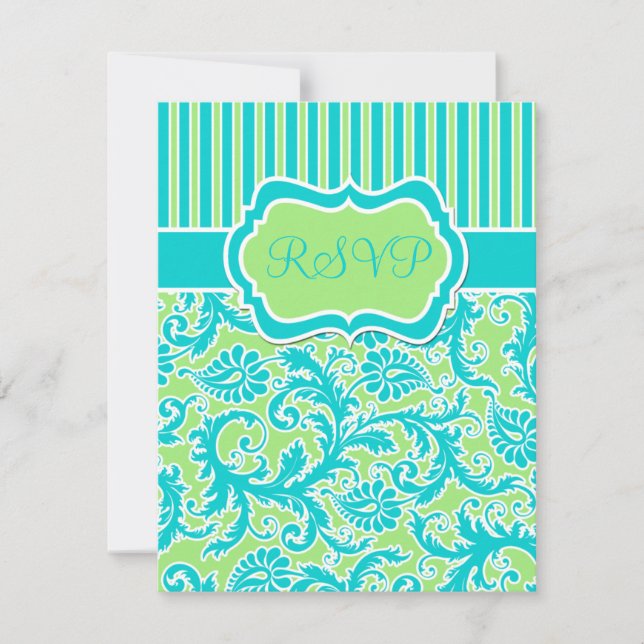 Carte de réponse en damas rayé bleu vert blanc (Devant)