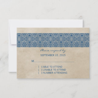 Carte de réponse en dentelle bleu rustique