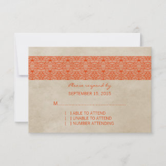 Carte de réponse en dentelle orange rustique