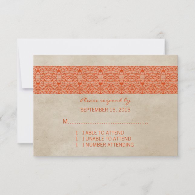 Carte de réponse en dentelle orange rustique (Devant)