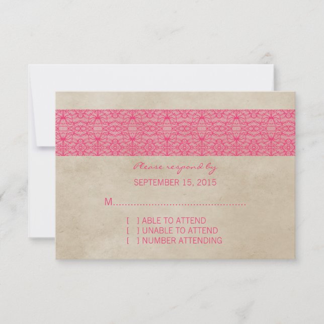 Carte de réponse en dentelle rose rustique (Devant)