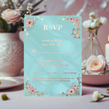 Carte de réponse en feuille d'or pour mariage avec