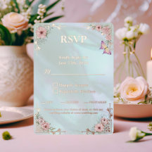 Carte de réponse en feuille d'or pour mariage avec