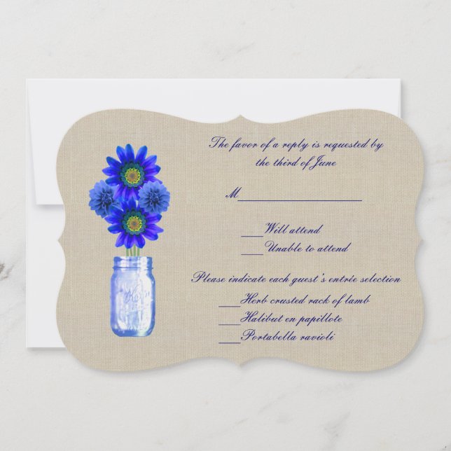 Carte de réponse en jarre en burlap rustique bleu (Devant)