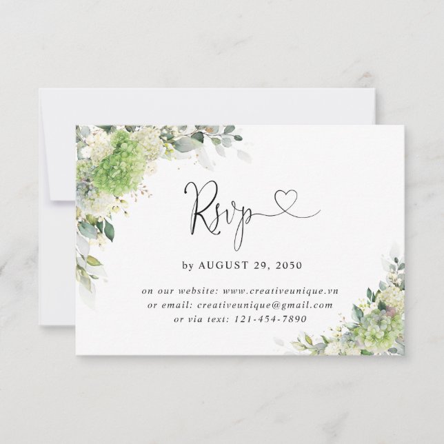 Carte de réponse en ligne pour mariage aux hydrang (Devant)