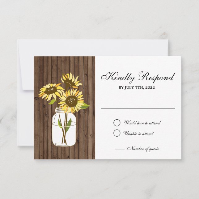 Carte de réponse en pot Mason en bois de tournesol (Devant)