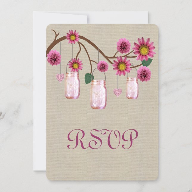 Carte de réponse en toile de jute rustique rose Po (Devant)