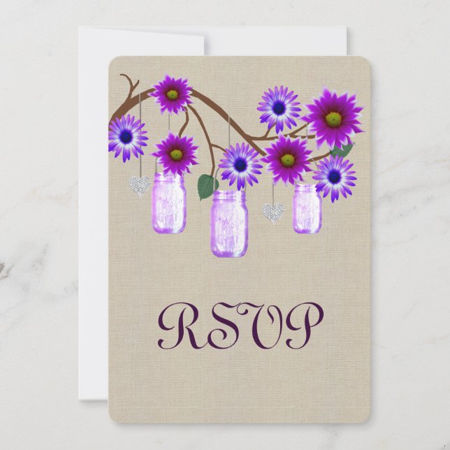 Carte de réponse en toile de jute rustique violet  (Devant)