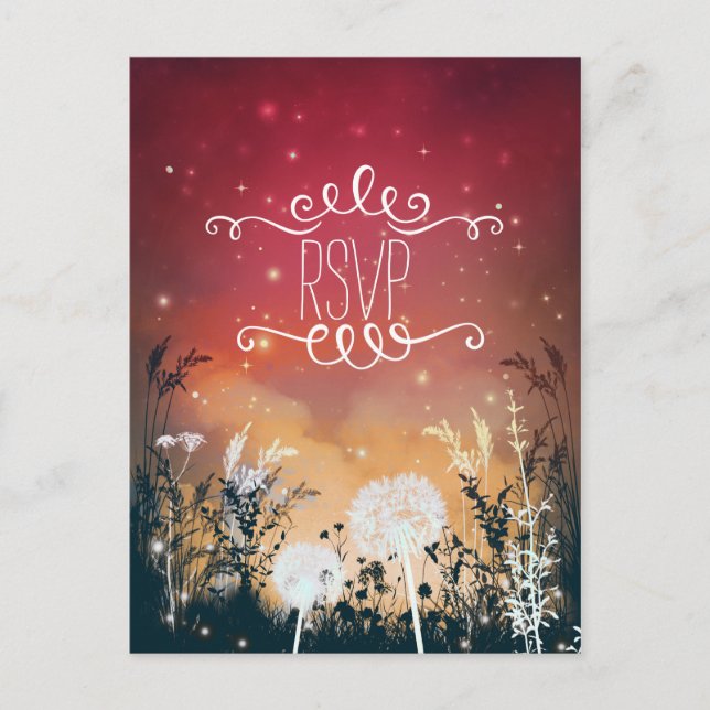 Carte de réponse Enchanted Red Night Sky Stars & F (Devant)