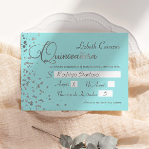 Carte de réponse espagnole Quinceanera Blue Silver
