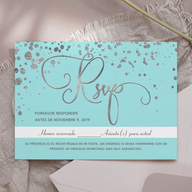 Carte de réponse espagnole Quinceanera RSVP Blue S (Créateur téléchargé)