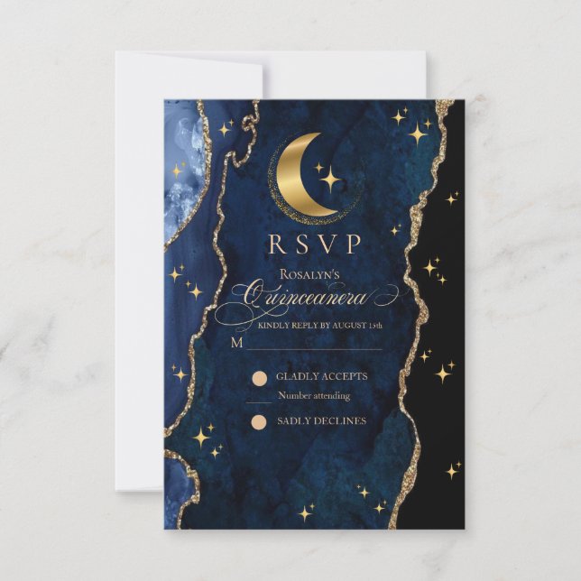 Carte de réponse Étoiles et Lune de Quinceanera Cé (Devant)