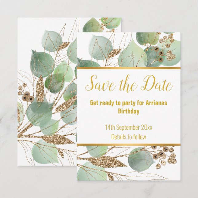 CARTE DE RÉPONSE EUCALYPTUS OR BLANC 2 (Devant / Derrière)
