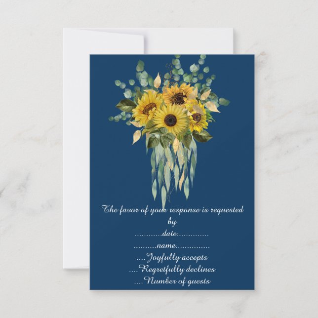 Carte de réponse Eucalyptus Tournesol Marine (Devant)