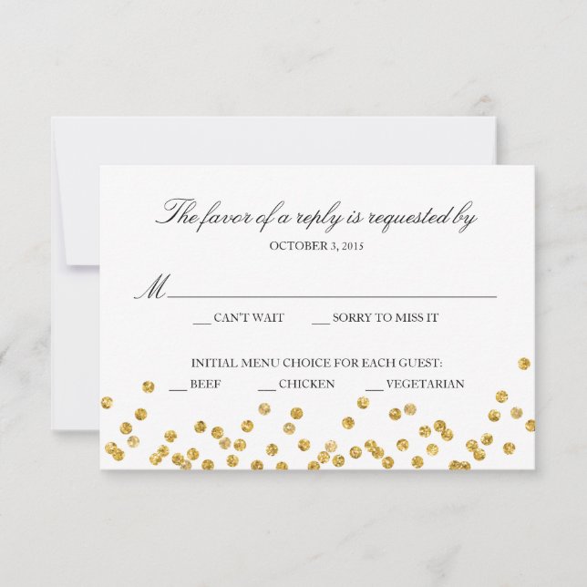 Carte de réponse Faux Gold Sparkle avec choix de m (Devant)