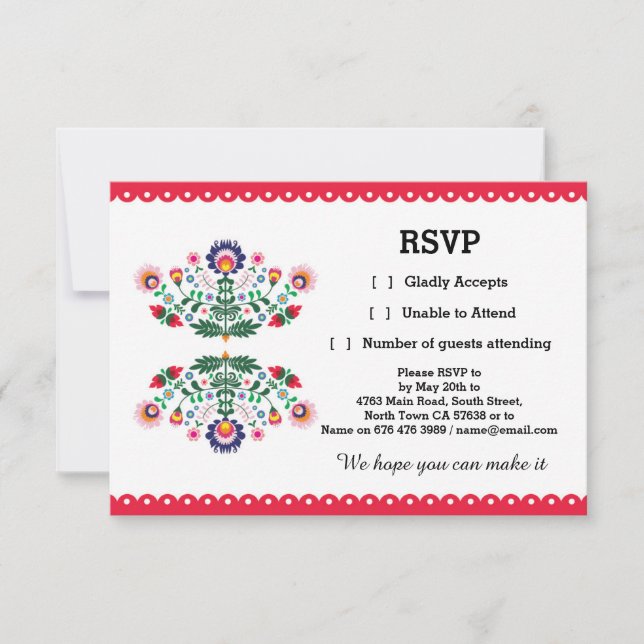 Carte de réponse fête mexicaine imprimée rouge RSV (Devant)