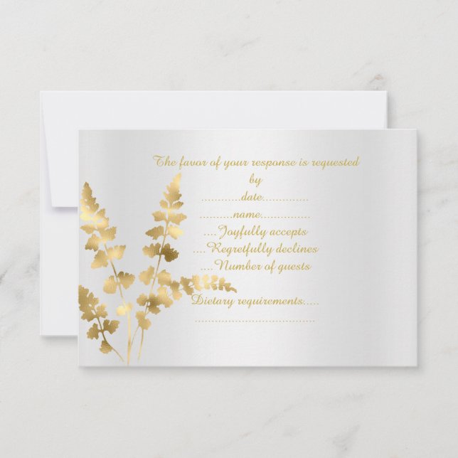Carte de réponse feuille élégante or argent (Devant)