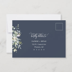 Carte de réponse Feuilles bleu marine 4 choix de r