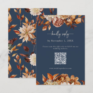 Carte de réponse Feuilles d'automne bleu marine