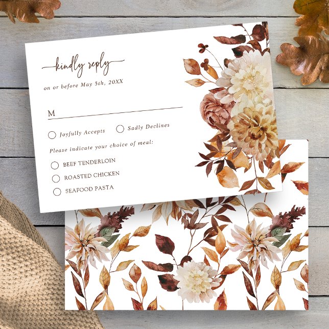 Carte de réponse Feuilles rustiques d'automne (White Autumn Rustic Leaves Floral RSVP Card by Painted Paperie
)