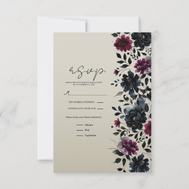 Carte de réponse Fleur d'amande bleu de minuit Bou (Devant)