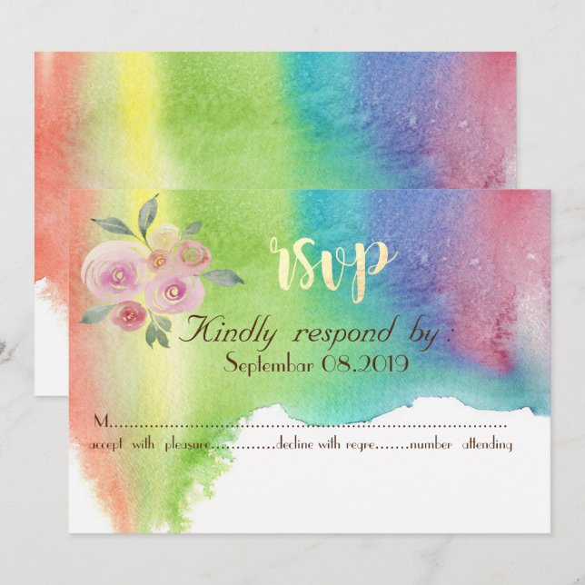 Carte de réponse Fleur de giclure d'aquarelle mode (Devant / Derrière)