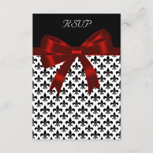 Carte de réponse Fleur De Lis noire ruban rouge