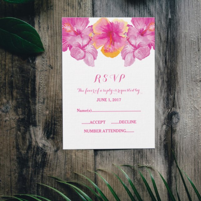 Carte de réponse Fleurs d'Hibiscus Brosse (Brushed Hibiscus Wedding RSVP Card)